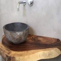 CHẬU LAVABO BẰNG ĐÁ TỰ NHIÊN - LAVABO ĐẶT BÀN GỖ